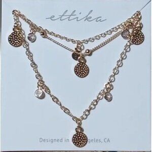 Ettika Necklace Choker Style 3 Strand Gold Tone Charms Crystals Multi BRAND NEW